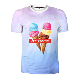 Мужская футболка 3D спортивная с принтом Ice Creme , 100% полиэстер с улучшенными характеристиками | приталенный силуэт, круглая горловина, широкие плечи, сужается к линии бедра | Тематика изображения на принте: ice cream | supreme | игра слов | лето | мороженое | рожок | тренд