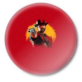 Значок с принтом Red Dead Redemption 2 ,  металл | круглая форма, металлическая застежка в виде булавки | rdr | rockstar | рокстар