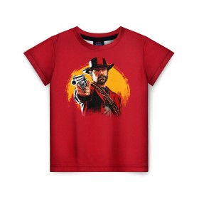 Детская футболка 3D с принтом Red Dead Redemption 2 , 100% гипоаллергенный полиэфир | прямой крой, круглый вырез горловины, длина до линии бедер, чуть спущенное плечо, ткань немного тянется | rdr | rockstar | рокстар