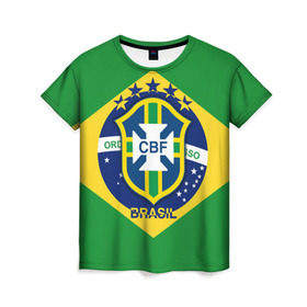 Женская футболка 3D с принтом Сборная Бразилии флаг , 100% полиэфир ( синтетическое хлопкоподобное полотно) | прямой крой, круглый вырез горловины, длина до линии бедер | brazil | бразилия