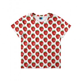 Детская футболка 3D с принтом Клубника , 100% гипоаллергенный полиэфир | прямой крой, круглый вырез горловины, длина до линии бедер, чуть спущенное плечо, ткань немного тянется | Тематика изображения на принте: клубничка | лето | ягода