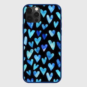 Чехол для iPhone 12 Pro Max с принтом Blue Hearts , Силикон |  | акварель | любовь | паттерн | сердечки