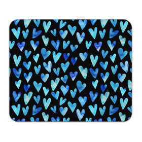 Коврик прямоугольный с принтом Blue Hearts , натуральный каучук | размер 230 х 185 мм; запечатка лицевой стороны | Тематика изображения на принте: акварель | любовь | паттерн | сердечки