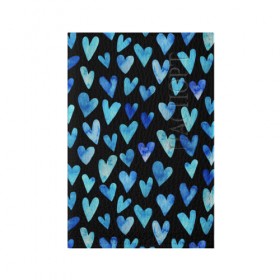 Обложка для паспорта матовая кожа с принтом Blue Hearts , натуральная матовая кожа | размер 19,3 х 13,7 см; прозрачные пластиковые крепления | акварель | любовь | паттерн | сердечки