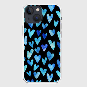 Чехол для iPhone 13 mini с принтом Blue Hearts ,  |  | акварель | любовь | паттерн | сердечки