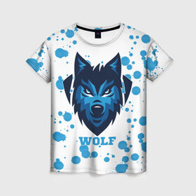 Женская футболка 3D с принтом Синий волк , 100% полиэфир ( синтетическое хлопкоподобное полотно) | прямой крой, круглый вырез горловины, длина до линии бедер | 