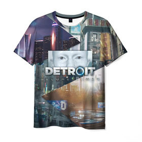 Мужская футболка 3D с принтом Detroit: Become Human , 100% полиэфир | прямой крой, круглый вырез горловины, длина до линии бедер | connor | cyberlife | deviant | ps4 | rk800 |  detroit: become human | детроит | детроит: стать человеком | игры | коннор | пиратs | эксклюзив