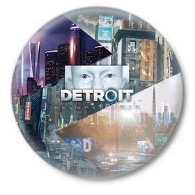 Значок с принтом Detroit: Become Human ,  металл | круглая форма, металлическая застежка в виде булавки | connor | cyberlife | deviant | ps4 | rk800 |  detroit: become human | детроит | детроит: стать человеком | игры | коннор | пиратs | эксклюзив
