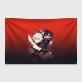 Флаг-баннер с принтом Shinya & Guren , 100% полиэстер | размер 67 х 109 см, плотность ткани — 95 г/м2; по краям флага есть четыре люверса для крепления | owari no seraph | seraph of the end | последний серафим