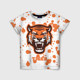 Детская футболка 3D с принтом Огненный тигр , 100% гипоаллергенный полиэфир | прямой крой, круглый вырез горловины, длина до линии бедер, чуть спущенное плечо, ткань немного тянется | дикий | желтый | зверь | злой | лес | охотник | стая | тигр | узор | хищник | черный | шерсть