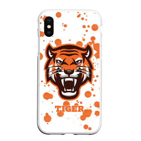 Чехол для iPhone XS Max матовый с принтом Огненный тигр , Силикон | Область печати: задняя сторона чехла, без боковых панелей | дикий | желтый | зверь | злой | лес | охотник | стая | тигр | узор | хищник | черный | шерсть