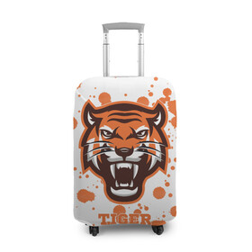 Чехол для чемодана 3D с принтом Огненный тигр , 86% полиэфир, 14% спандекс | двустороннее нанесение принта, прорези для ручек и колес | дикий | желтый | зверь | злой | лес | охотник | стая | тигр | узор | хищник | черный | шерсть