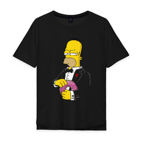 Мужская футболка хлопок Oversize с принтом Дон Гомер , 100% хлопок | свободный крой, круглый ворот, “спинка” длиннее передней части | homer | mafia | simpson | simpsons | гомер симпсон | мафия | пончик | пончики