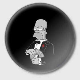 Значок с принтом Гомер ,  металл | круглая форма, металлическая застежка в виде булавки | Тематика изображения на принте: homer | mafia | simpson | simpsons | гомер симпсон | мафия | пончик | пончики