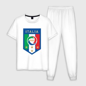 Мужская пижама хлопок с принтом Сборная Италии , 100% хлопок | брюки и футболка прямого кроя, без карманов, на брюках мягкая резинка на поясе и по низу штанин
 | 