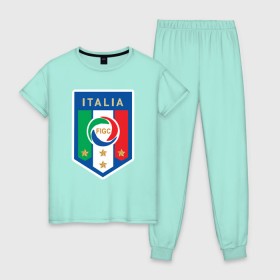 Женская пижама хлопок с принтом Сборная Италии , 100% хлопок | брюки и футболка прямого кроя, без карманов, на брюках мягкая резинка на поясе и по низу штанин | 