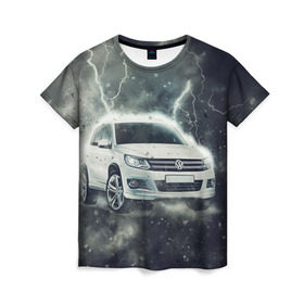 Женская футболка 3D с принтом Volkswagen Tiguan , 100% полиэфир ( синтетическое хлопкоподобное полотно) | прямой крой, круглый вырез горловины, длина до линии бедер | tiguan | volkswagen