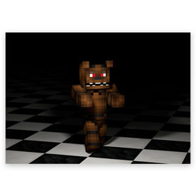 Поздравительная открытка с принтом Фредди FNAF в майнкрафт. , 100% бумага | плотность бумаги 280 г/м2, матовая, на обратной стороне линовка и место для марки
 | freddy | фнаф | фредди