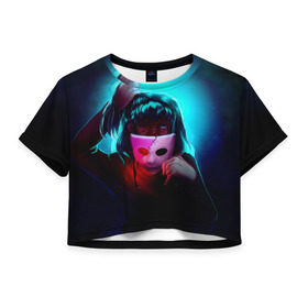 Женская футболка 3D укороченная с принтом Sally Face (2) , 100% полиэстер | круглая горловина, длина футболки до линии талии, рукава с отворотами | face | fisher | larry johnson | mask | sally | sally face | sally fisher | демоны | духи | маска | призраки | салли | салли фейс | салли фишер | фейс
