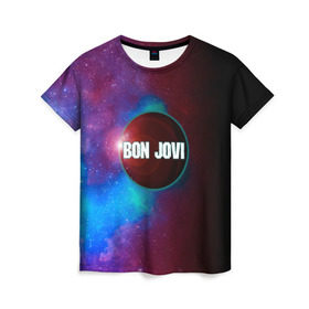 Женская футболка 3D с принтом Bon Jovi , 100% полиэфир ( синтетическое хлопкоподобное полотно) | прямой крой, круглый вырез горловины, длина до линии бедер | bon jovi | альбом | арена | бон | бон джови | глэм | группа | джови | джон | метал | музыка | надпись | песни | поп | попрок | рок | рокер | смайл | солист | софт | стена | хард | хеви | хевиметал