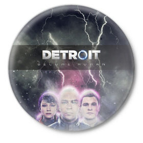 Значок с принтом Detroit become human ,  металл | круглая форма, металлическая застежка в виде булавки | dbh | detroit | gamer