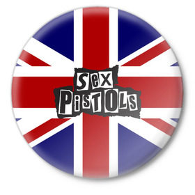 Значок с принтом Sex Pistols ,  металл | круглая форма, металлическая застежка в виде булавки | англия | британия | панк | флаг