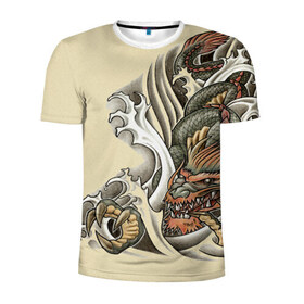 Мужская футболка 3D спортивная с принтом Восточный дракон , 100% полиэстер с улучшенными характеристиками | приталенный силуэт, круглая горловина, широкие плечи, сужается к линии бедра | восток | дракон | тату | татуировка | япония