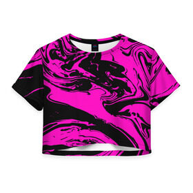 Женская футболка 3D укороченная с принтом Черно розовый акрил , 100% полиэстер | круглая горловина, длина футболки до линии талии, рукава с отворотами | волна | естественный | искусство | камень | краска | красочный | линии | модерн | мокрый | натуральный | яркие