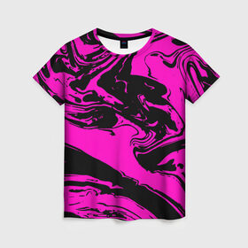 Женская футболка 3D с принтом Черно розовый акрил , 100% полиэфир ( синтетическое хлопкоподобное полотно) | прямой крой, круглый вырез горловины, длина до линии бедер | волна | естественный | искусство | камень | краска | красочный | линии | модерн | мокрый | натуральный | яркие