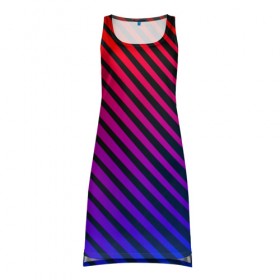 Платье-майка 3D с принтом Градиентные линии , 100% полиэстер | полуприлегающий силуэт, широкие бретели, круглый вырез горловины, удлиненный подол сзади. | абстракция | градиент | красный | линии | полосы | синий | темный | цвет