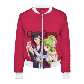 Женский бомбер 3D с принтом Code Geass - Lelouch and C.C. , 100% полиэстер | застегивается на молнию, по бокам два кармана без застежек, мягкие манжеты, по низу бомбера и на воротнике — эластичная резинка | 