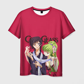 Мужская футболка 3D с принтом Code Geass - Lelouch and C.C. , 100% полиэфир | прямой крой, круглый вырез горловины, длина до линии бедер | 