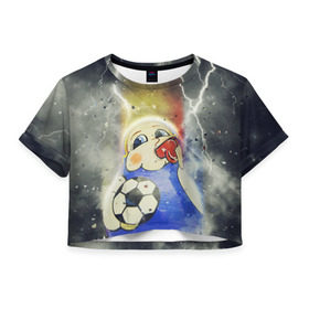 Женская футболка 3D укороченная с принтом Матрешка свисток ЧМ 2018 , 100% полиэстер | круглая горловина, длина футболки до линии талии, рукава с отворотами | football | sport | матрешка | россия | свисток | футбол