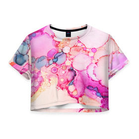 Женская футболка Cropp-top с принтом Взрыв красок , 100% полиэстер | круглая горловина, длина футболки до линии талии, рукава с отворотами | 