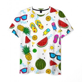 Мужская футболка 3D с принтом Летняя , 100% полиэфир | прямой крой, круглый вырез горловины, длина до линии бедер | hot | lemon | summer | sun | ананас | арбуз | жара | курорт | лайм | лето | лимон | море | мороженое | отдых | очки | пляж | солнце