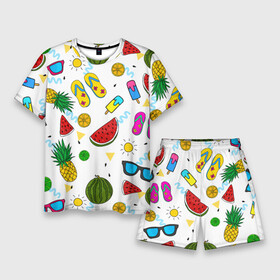 Мужской костюм с шортами 3D с принтом Летняя ,  |  | hot | lemon | summer | sun | ананас | арбуз | жара | курорт | лайм | лето | лимон | море | мороженое | отдых | очки | пляж | солнце
