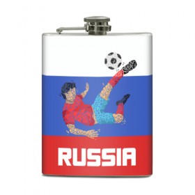 Фляга с принтом Футбол Россия , металлический корпус | емкость 0,22 л, размер 125 х 94 мм. Виниловая наклейка запечатывается полностью | мяч | триколор | флаг | футболист