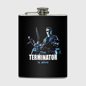 Фляга с принтом Terminator alive , металлический корпус | емкость 0,22 л, размер 125 х 94 мм. Виниловая наклейка запечатывается полностью | Тематика изображения на принте: arnold schwarzenegger | арнольд шварценеггер | киборг | кино | терминатор