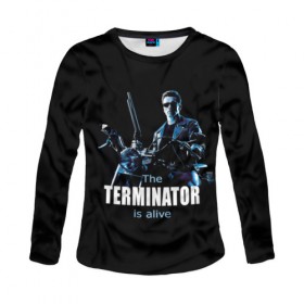 Женский лонгслив 3D с принтом Terminator alive , 100% полиэстер | длинные рукава, круглый вырез горловины, полуприлегающий силуэт | Тематика изображения на принте: arnold schwarzenegger | арнольд шварценеггер | киборг | кино | терминатор