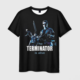 Мужская футболка 3D с принтом Terminator alive , 100% полиэфир | прямой крой, круглый вырез горловины, длина до линии бедер | Тематика изображения на принте: arnold schwarzenegger | арнольд шварценеггер | киборг | кино | терминатор