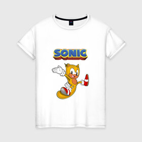 Женская футболка хлопок с принтом Sonic , 100% хлопок | прямой крой, круглый вырез горловины, длина до линии бедер, слегка спущенное плечо | hedgehog | knuckles | sega | sonic | super | tails | ёжик | ехидна | лисенок | лисица | наклз | сега | соник | супер | суперёжик | тэилз | тэилс