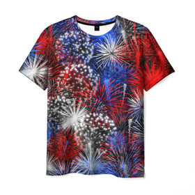 Мужская футболка 3D с принтом Салют , 100% полиэфир | прямой крой, круглый вырез горловины, длина до линии бедер | 12 июня | firework | белый | день россии | красный | патриот | праздник | россия | синий | фейерверк
