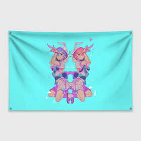 Флаг-баннер с принтом Rem Ram , 100% полиэстер | размер 67 х 109 см, плотность ткани — 95 г/м2; по краям флага есть четыре люверса для крепления | anime | ram | rem | rezero