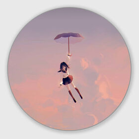 Коврик для мышки круглый с принтом Девушка с зонтом , резина и полиэстер | круглая форма, изображение наносится на всю лицевую часть | anime | girl | japan | umbrella | аниме | девушка | зонт | япония