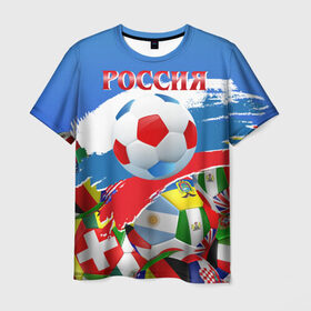 Мужская футболка 3D с принтом Россия 2018 , 100% полиэфир | прямой крой, круглый вырез горловины, длина до линии бедер | russia | россия | триколор | флаг россии | футбол | чемпионат мира по футболу | чм по футболу | чм россия