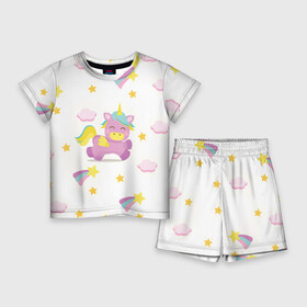 Детский костюм с шортами 3D с принтом Розовый единорог ,  |  | единорог | звезда | легенда | лошадь | милые | миф | радуга | рог | символ | сказка | существо | яркие