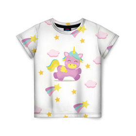 Детская футболка 3D с принтом Розовый единорог , 100% гипоаллергенный полиэфир | прямой крой, круглый вырез горловины, длина до линии бедер, чуть спущенное плечо, ткань немного тянется | единорог | звезда | легенда | лошадь | милые | миф | радуга | рог | символ | сказка | существо | яркие