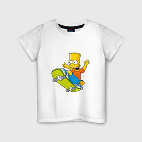 Детская футболка хлопок с принтом Bart Simpson , 100% хлопок | круглый вырез горловины, полуприлегающий силуэт, длина до линии бедер | Тематика изображения на принте: bart | family | homer | lisa | school | simpsons | springfield | анимация | барт | гомер | желтый | комедия | лентяй | лиза | мардж | мульт | мультфильм | мэгги | отец | пончик | ребенок | родители | семья | сериал | симпсоны | смех