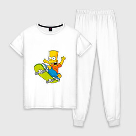Женская пижама хлопок с принтом Bart Simpson , 100% хлопок | брюки и футболка прямого кроя, без карманов, на брюках мягкая резинка на поясе и по низу штанин | bart | family | homer | lisa | school | simpsons | springfield | анимация | барт | гомер | желтый | комедия | лентяй | лиза | мардж | мульт | мультфильм | мэгги | отец | пончик | ребенок | родители | семья | сериал | симпсоны | смех