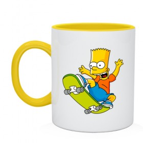 Кружка двухцветная с принтом Bart Simpson , керамика | объем — 330 мл, диаметр — 80 мм. Цветная ручка и кайма сверху, в некоторых цветах — вся внутренняя часть | bart | family | homer | lisa | school | simpsons | springfield | анимация | барт | гомер | желтый | комедия | лентяй | лиза | мардж | мульт | мультфильм | мэгги | отец | пончик | ребенок | родители | семья | сериал | симпсоны | смех